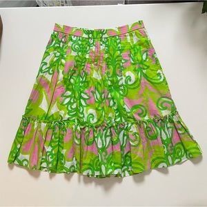 Lilly Pulitzer Ruffle Pleated Skirt Size Small Lined Elastic Waist Side Pockets